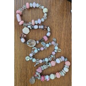 4 Beaded Beautiful Pink Breast Cancer Awareness Bracelets